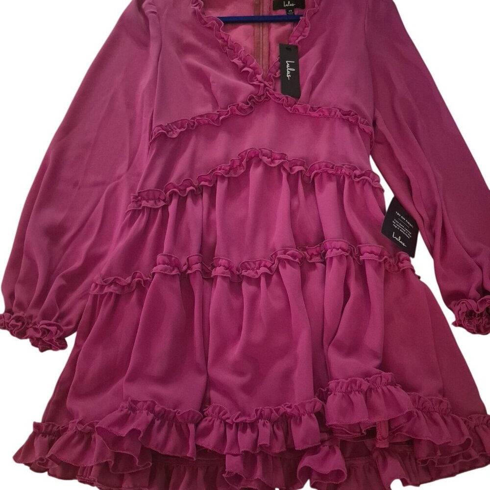Lulus XS Pink Ruffled Tiered Long Sleeve Mini Dress